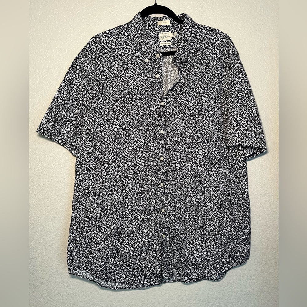 J Crew Floral Navy Button Up Casual Short Sleeve XXLT